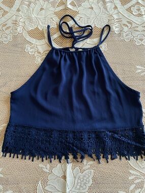 Staring at Stars Navy Crochet-Hem Halter Cami